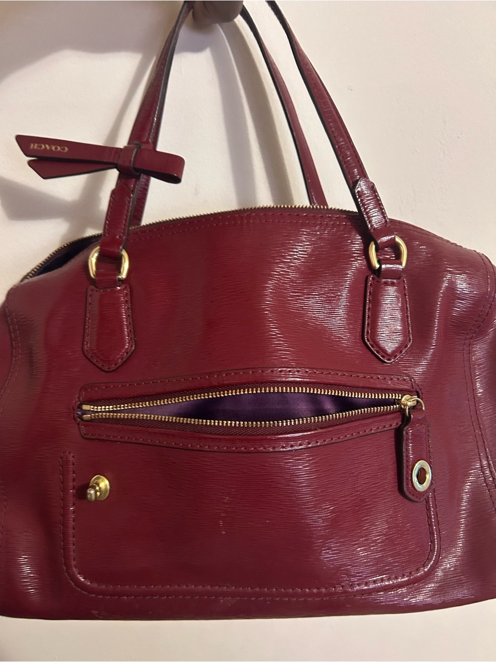 Coach Red Leather Shoulder Bag with Gold-Tone Hardware